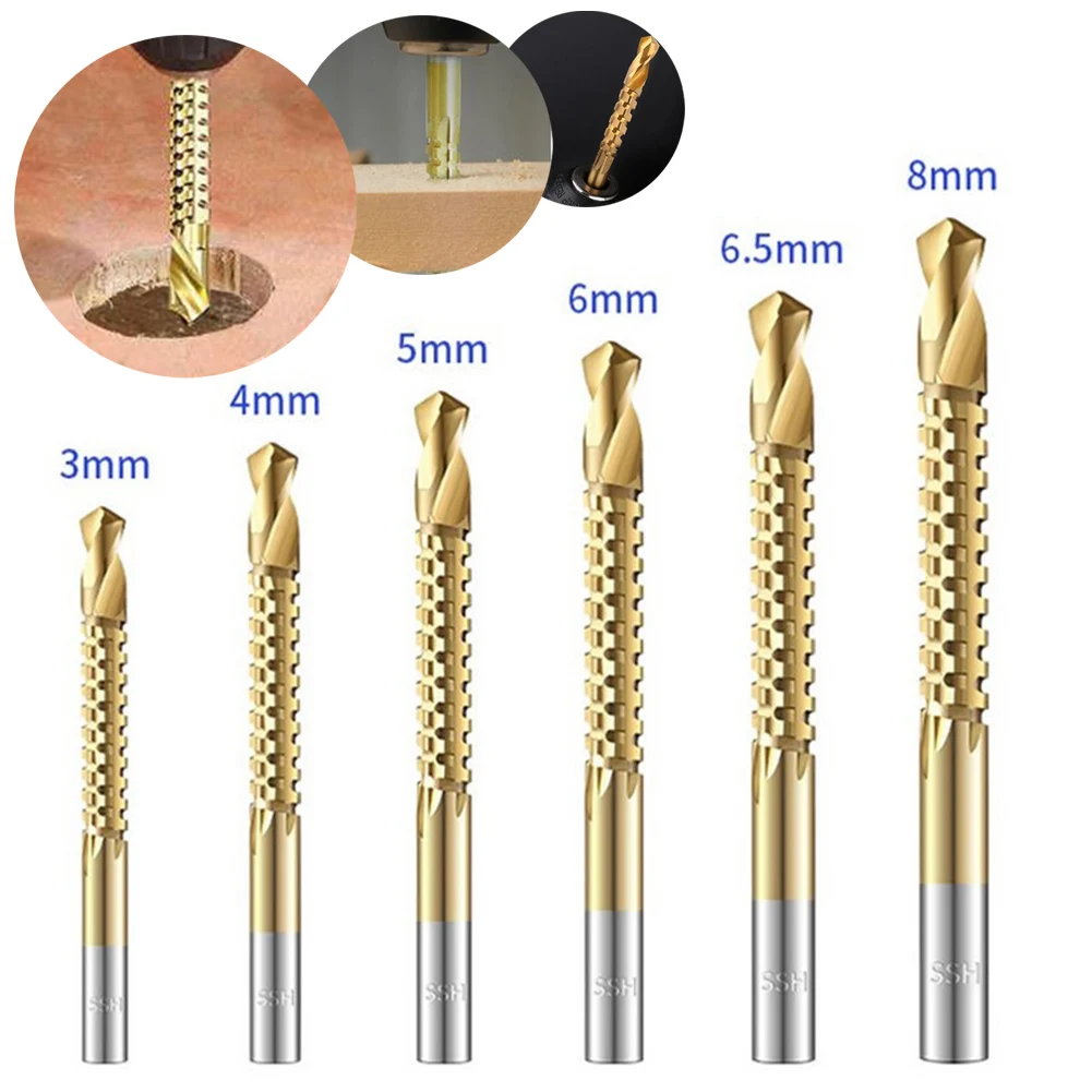 

6Pcs Titanium Coated Drill Bits Set HSS Spiral Screw Metric Composite Tap Drill Bit Cutting Drilling Polishing Tools 3-8mm