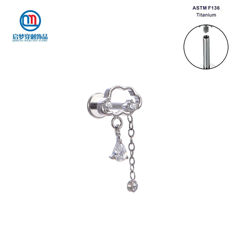 

ASTM F136 Titanium Hollow Cloud Shape Top Dangle Labret with Clear Zircon Earring Body Piercing Jewelry