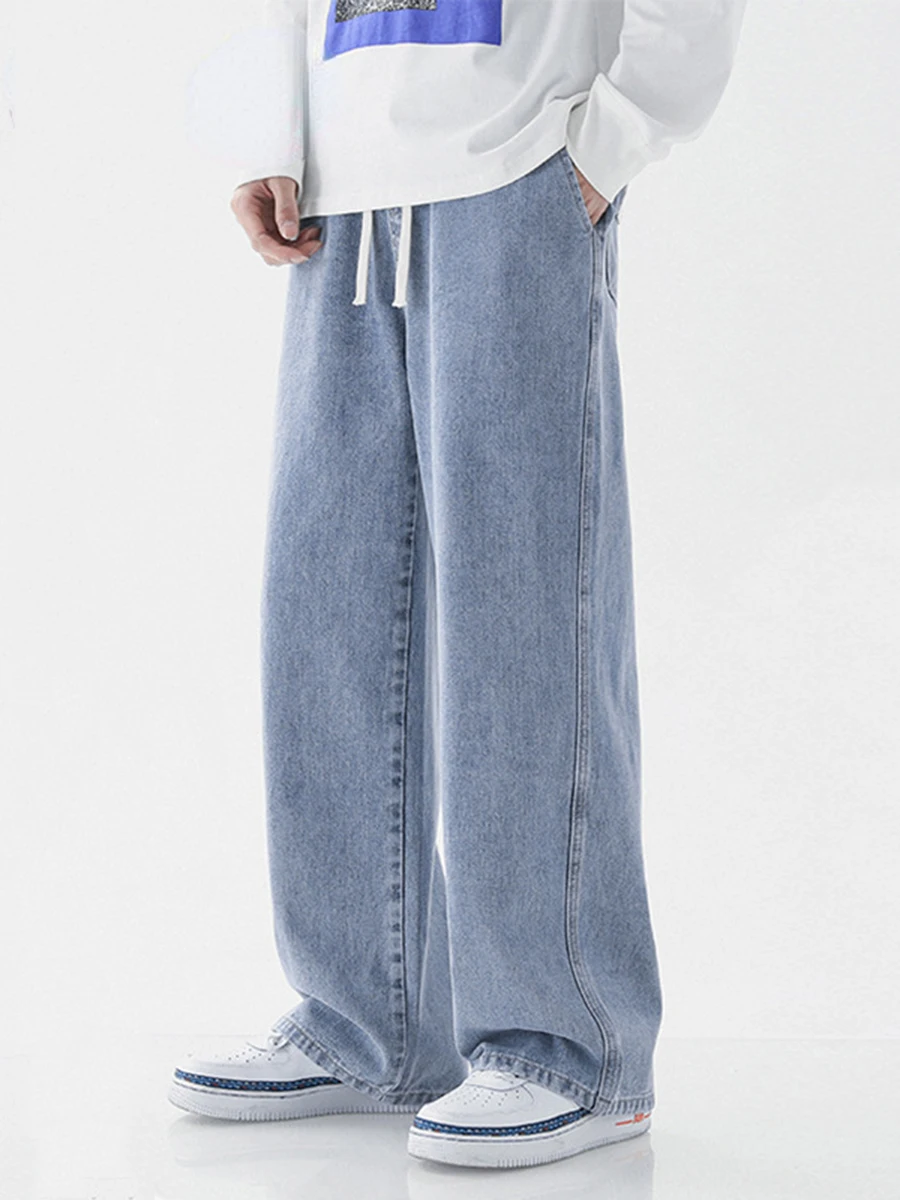 Four Seasons Men Jeans Loose Straight Loose High Street Elastic Waist Wide Leg Mopping Pants Ins Hot Selling Men Clothing JEANS