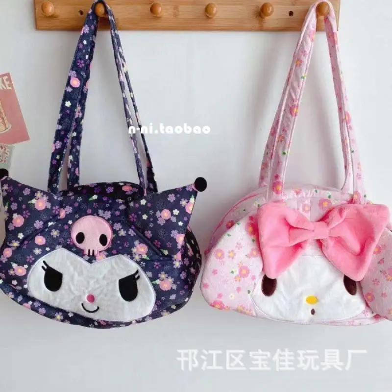 

Новинка Kawaii Sanrio Kuromi Mymelody Cinnamoroll сумка на одно плечо плюшевая сумка на молнии сумка с сломанным цветком большой емкости подарок для девочки
