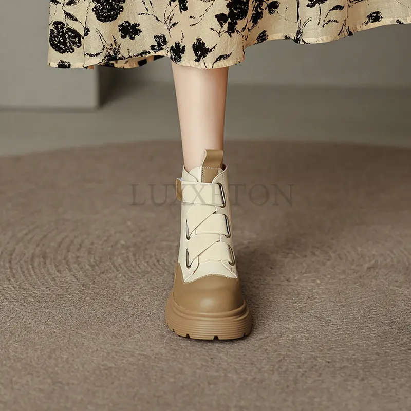 Ankle Boots Women Flat Platform Boots Fashion Autumn Winter Non-slip Waterproof Chunky Shoes Boots Keep Warm Shoes Mujer