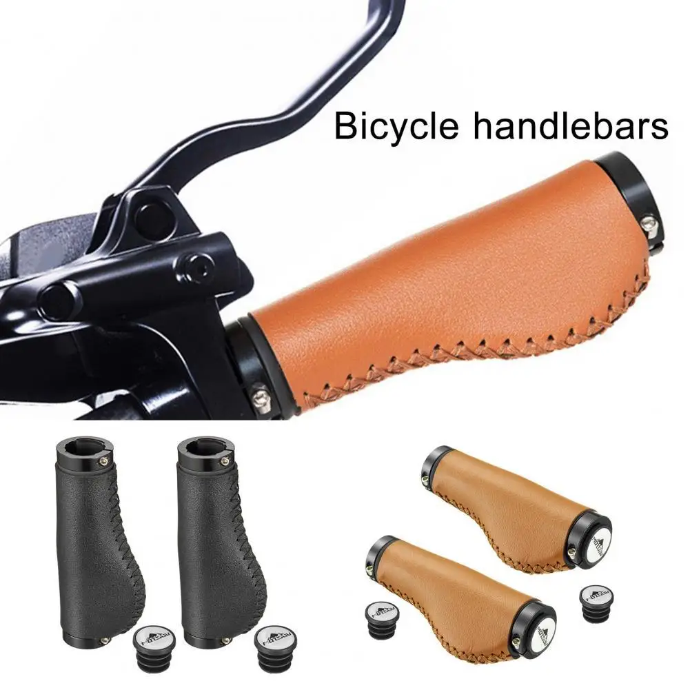 

MOTSUV 1 Pair Waterproof Bicycle Handlebar Cover Bilateral Lock On Simple Installation Vintage Hand Stitch Handle Grip Cover for