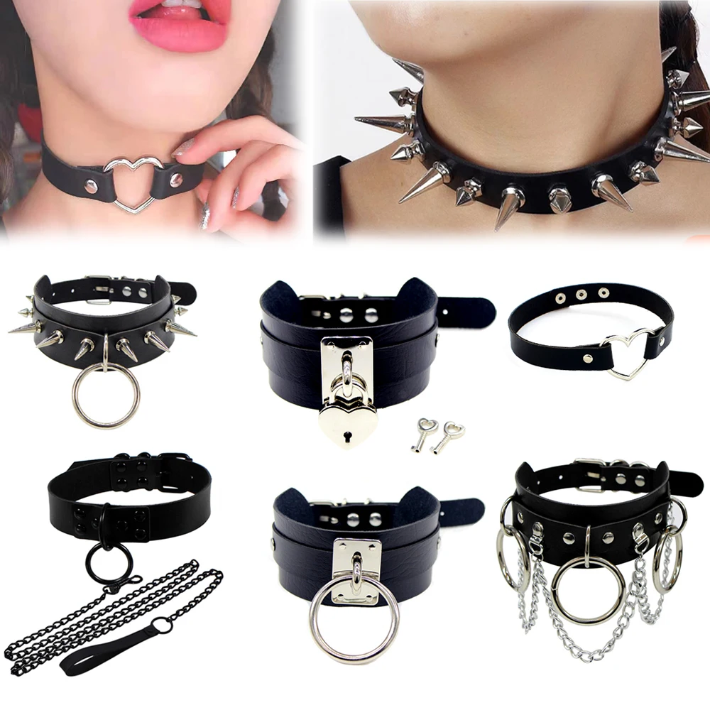 

Statement Black Adjustable Leather Spike Rivet Stud Collar Choker Punk Rock Gothic Chokers chain For Women Men Necklace Jewelry