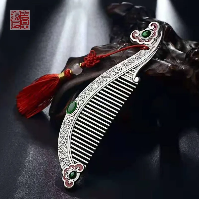 

Sterling Silver Ruyi Comb 999 Pure Silver Retro Chinese Style Dressing Table Accessories Female Makeup Comb