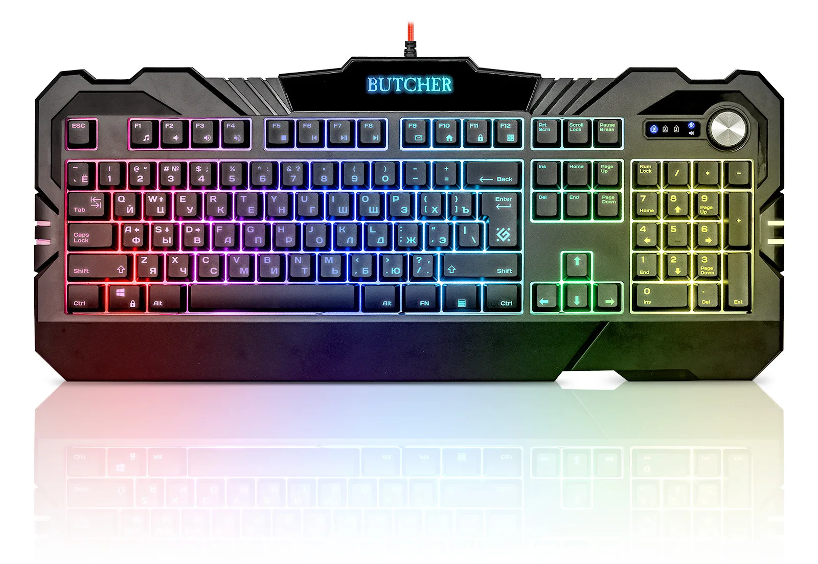 

Игровая клавиатура Defender Butcher RU, 9 режимов RGB подсветки, регулятор звука