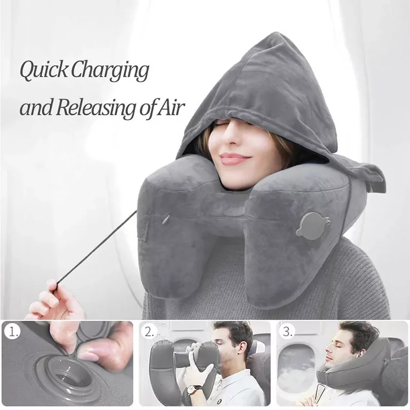 

New H Shape Inflatable Travel Pillow Portable Fold Nap Neck Pillow Car Seat Office Airplane Sleeping Cushion Pillow For Travel