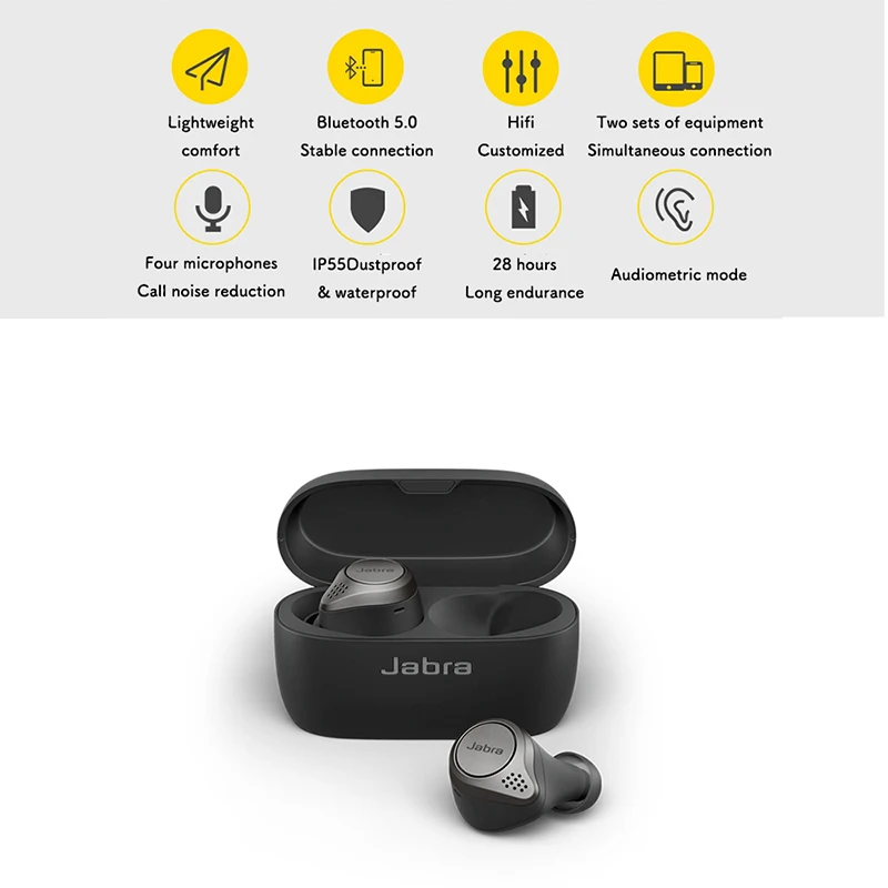 Беспроводные Bluetooth-наушники Jabra Elite 75T водонепроницаемые с шумоподавлением |