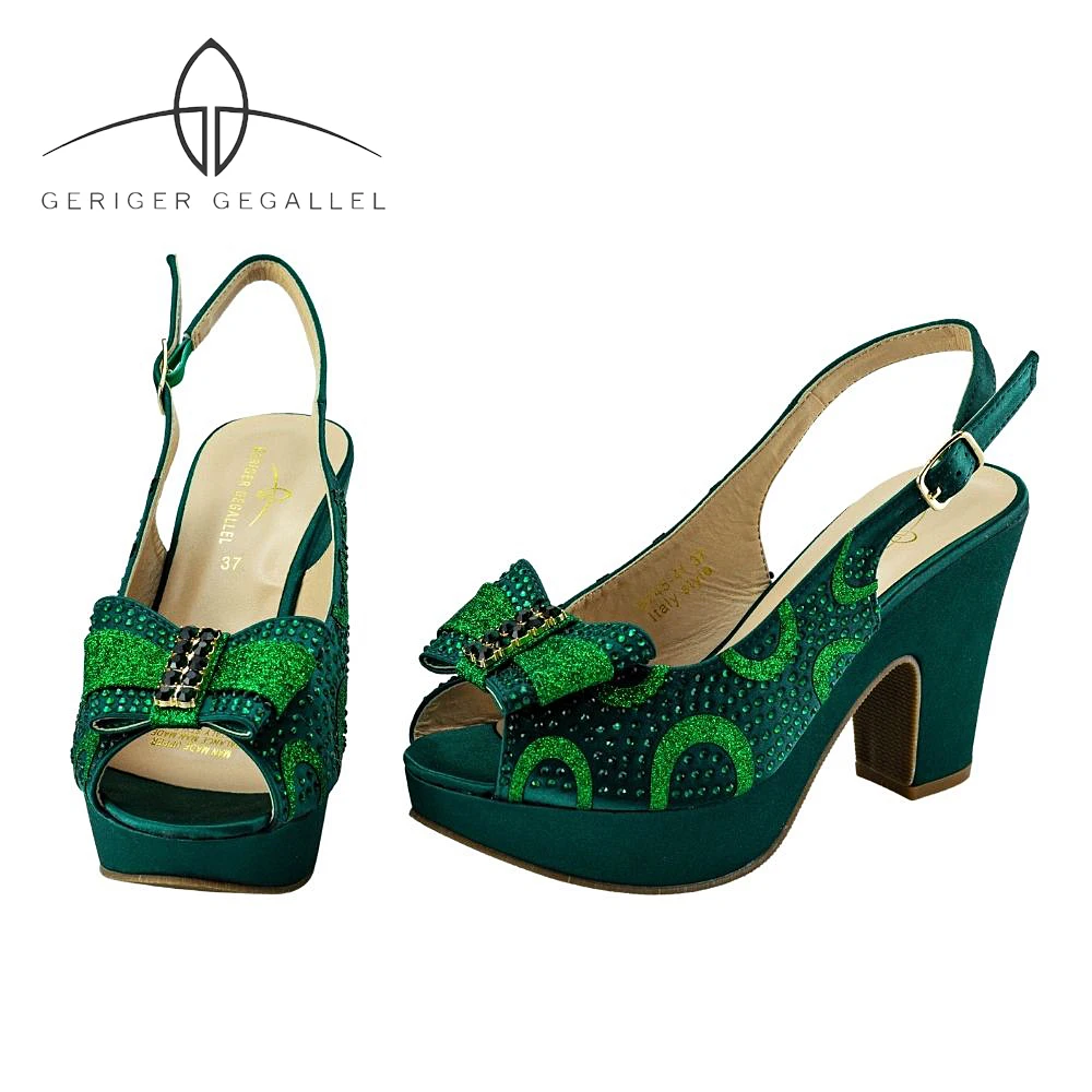 Green Platform Shoes Slingbacks Women's Sandals Italian Stylish Fashion Pumps Heels Women Party Dress High Heels Chunky Sandals