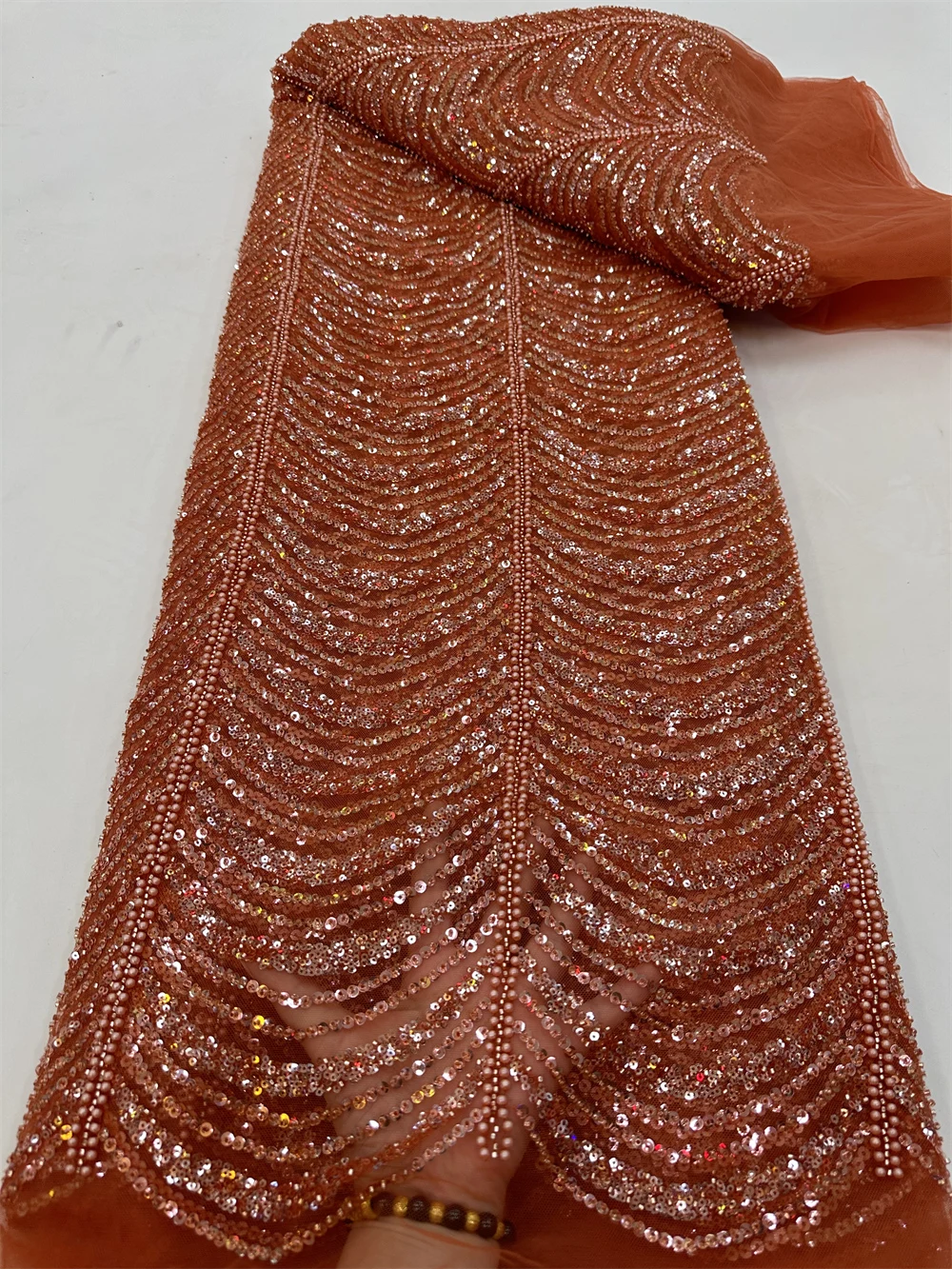 

African Floral Lace Fabric 2023 High Quality Embroidered French Tulle Luxury Sequins Beaded Wedding Bridal Lace Sewing QF0804