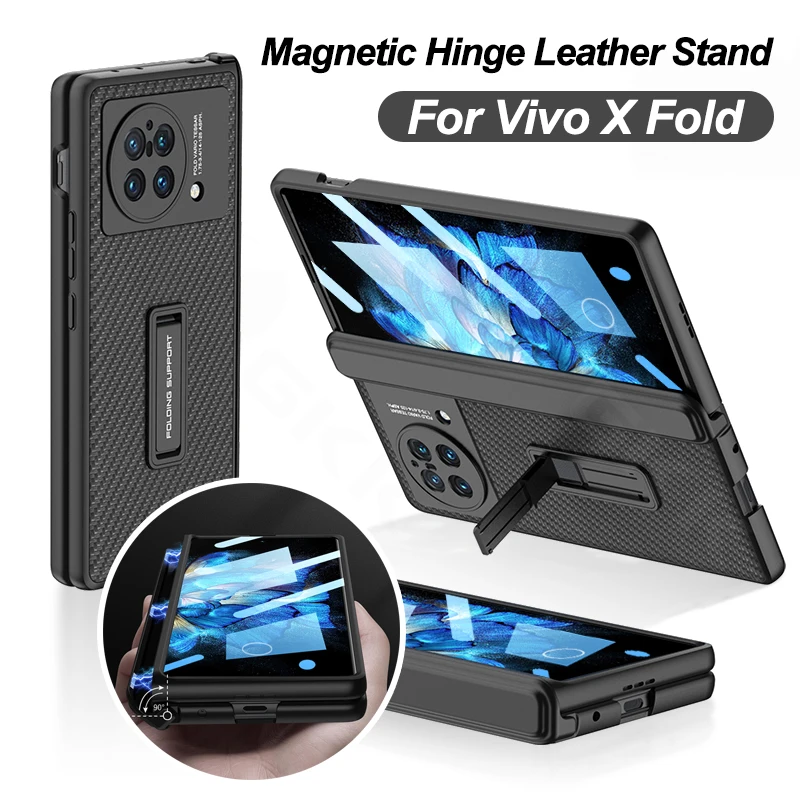 

Luxury Leather Magnetic Hinge Case Cover For Vivo X Fold 360 Degree Protection Screen Glass Stand Cover For Vivo X Fold Case