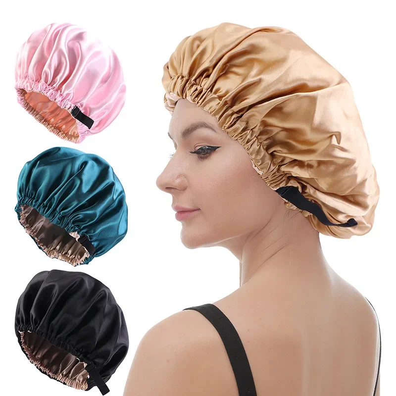 

New Satin Hair Cap For Sleeping Invisible Flat Imitation Silk Round Haircare Women Headwear Ceremony Adjusting Button Night Hat