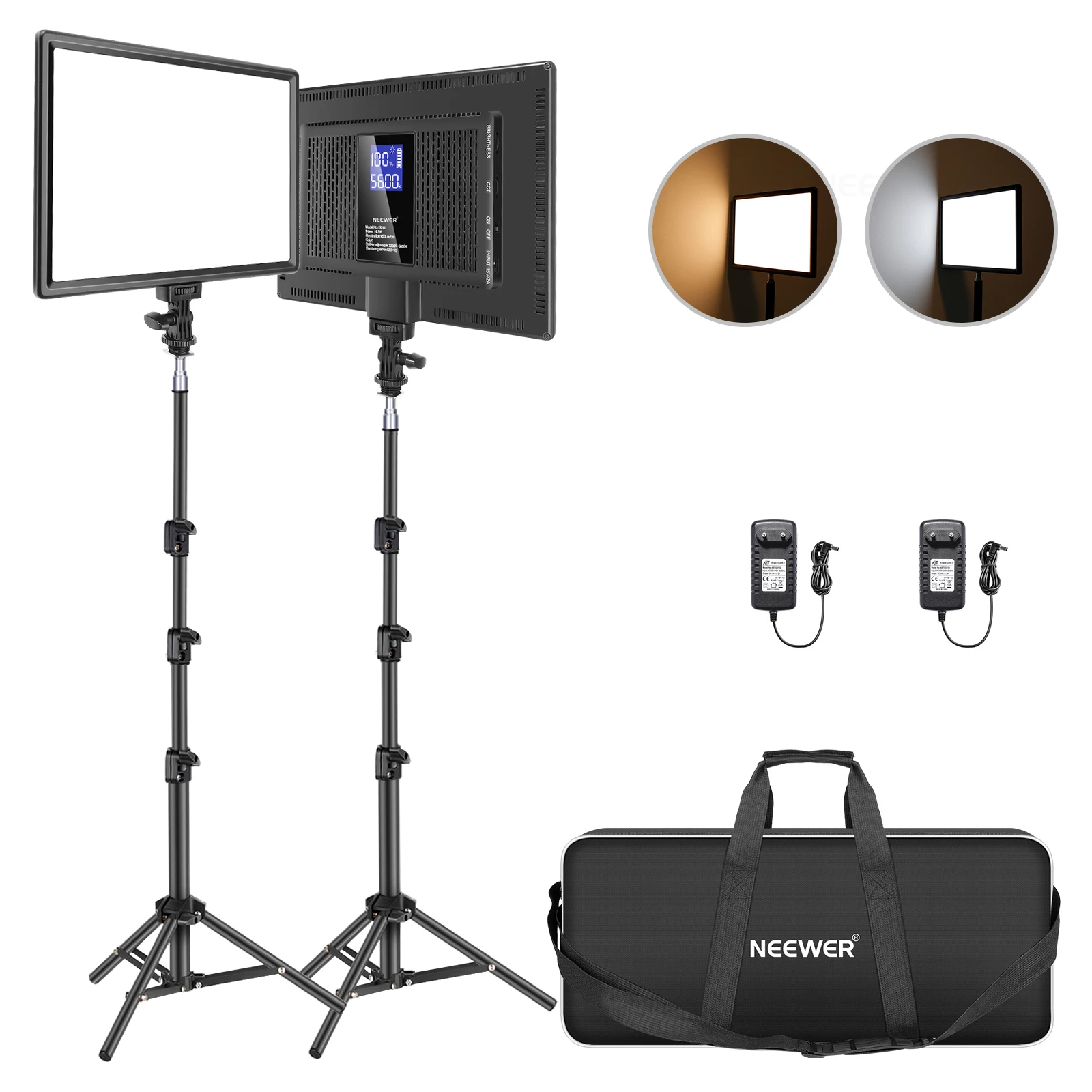 

Neewer Dimmable Led Video Panel Photography Kit, 2-Pack 12.9" Bi-Color With Light Stand For Game/Live Stream/YouTube
