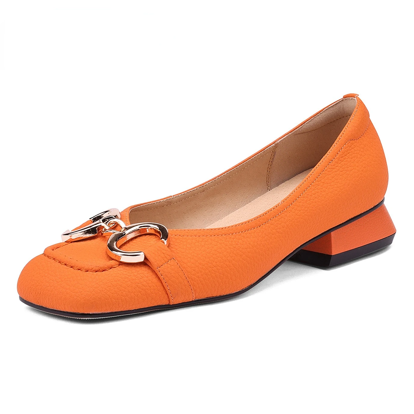 

Loafers Womens Low Heel Pumps 2022 Luxury Cow Genuine Leather Square Toe Decoration Metal Elegent Handmade Flat Shoes Plus Size