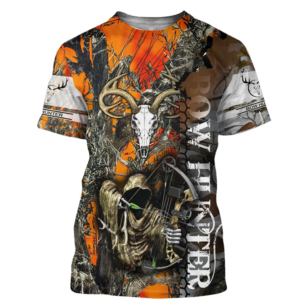 

Футболка мужская с бантом и оленем, охотничий Камуфляжный 3D пуловер в стиле кэжуал, модная уличная одежда с коротким рукавом для мужчин и женщин, на лето