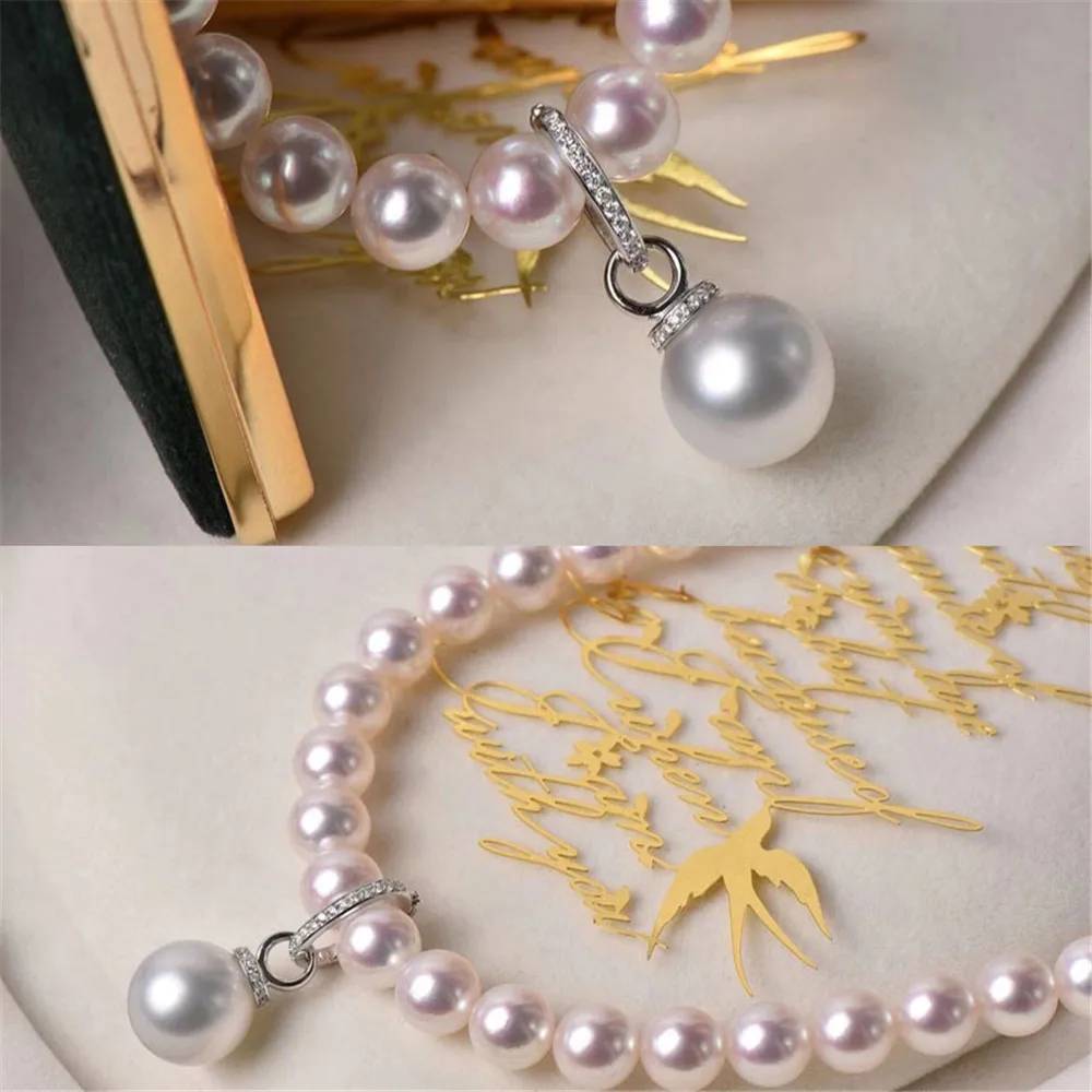 

DIY Pearl Accessories S925 Sterling Silver Pendant with Empty Holder Gold Plated Button Necklace Pendant with 9-15mm Beads