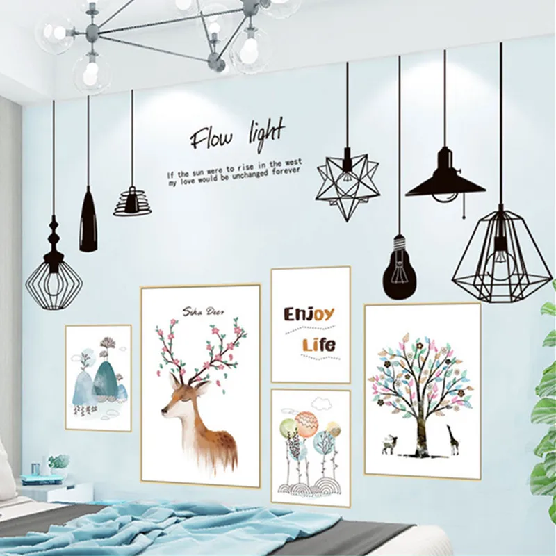 

[SHIJUEHEZI] Deer Trees Wall Stickers DIY Chandelier Lights Mural Decals for Kids Rooms Children Bedroom Nursery Home Decoration