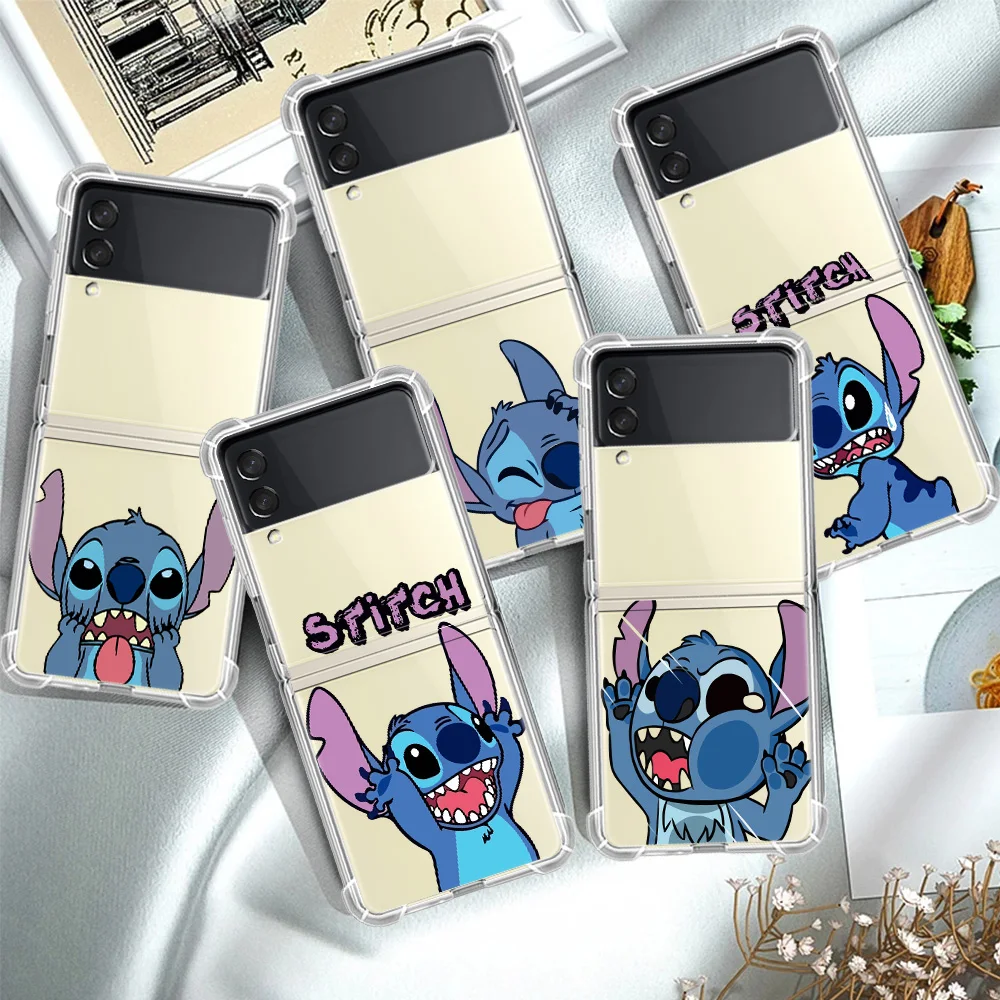 

Cartoon Lilo Stitch Luxury Case For Samsung Galaxy Z Flip 3 5G Funda Z Flip3 Clear PC Hard Back Phone Coque Shell