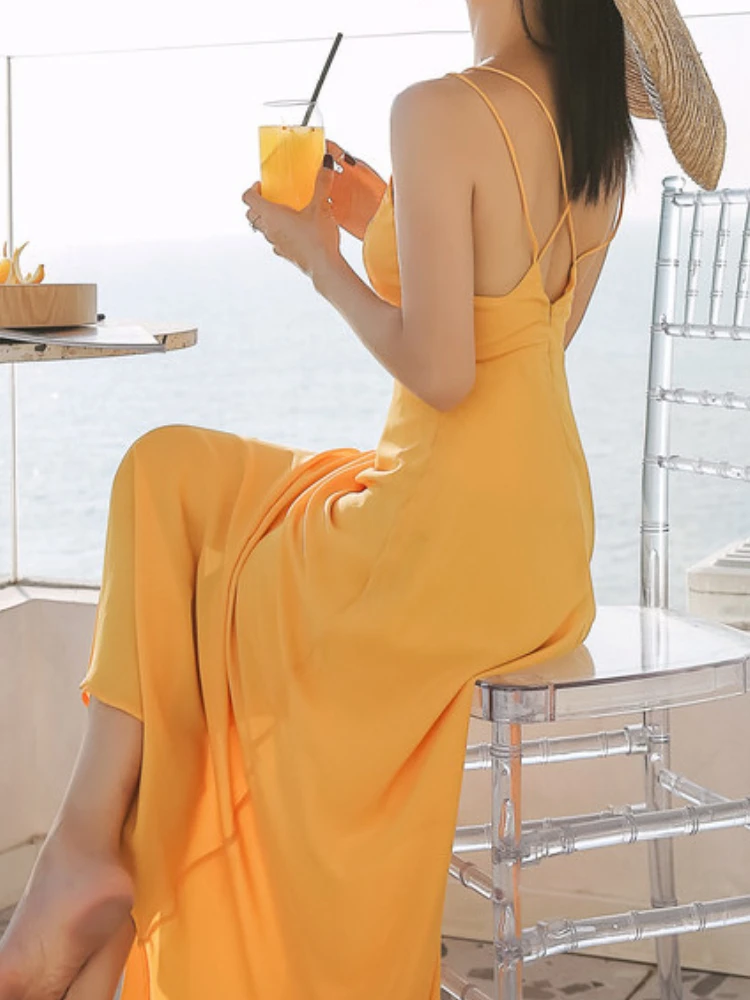 

Женское пляжное платье-миди без рукавов, с открытой спиной