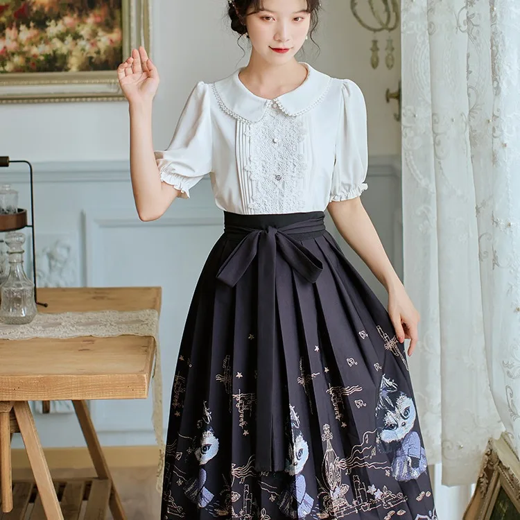 Юбка средней длины с изображением лошади Новый китайский стиль литература