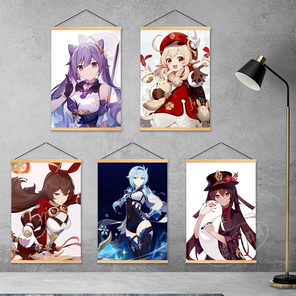 

Домашний декор, холст Genshin Impact, деревянная подвеска Sangonomiya Kokomi, принты, картина, постер, янтарная стена, Искусство игры, модульные картины