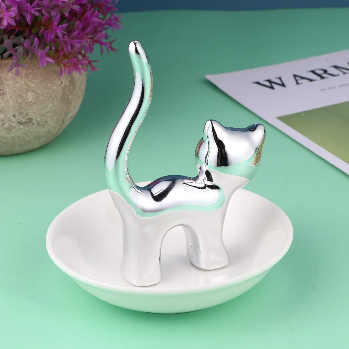 

1pc Trinket Tray Ceramic Organizer Entryway Key Holder Ceramic Trinket Dish Cat Holder
