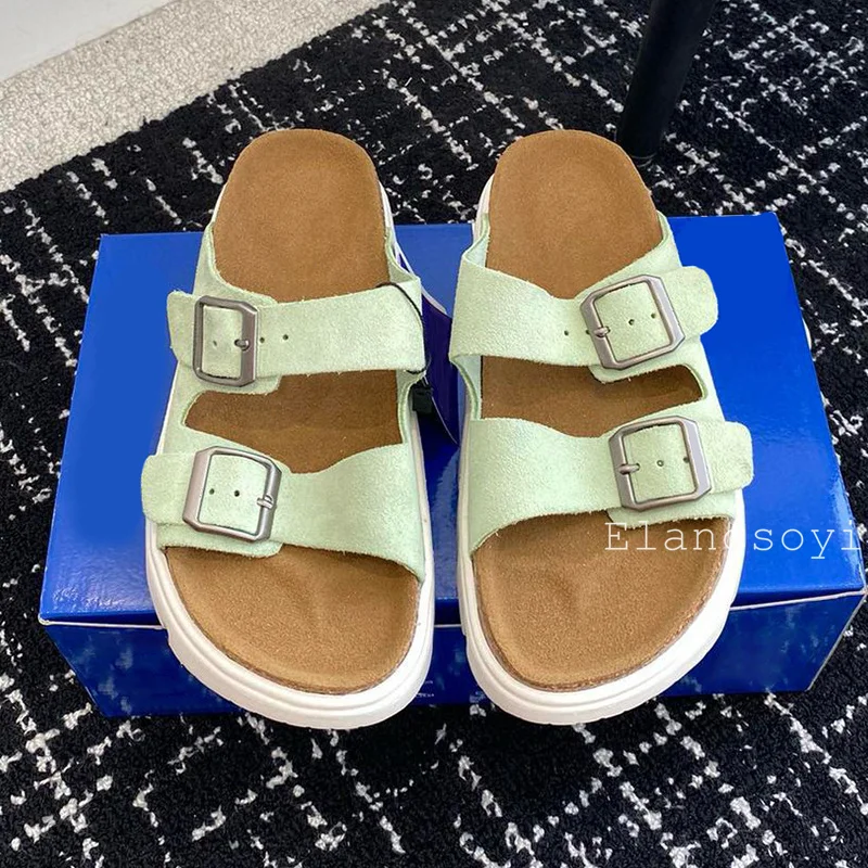 Летние женские Искусственные замшевые однотонные тапочки на толстой подошве