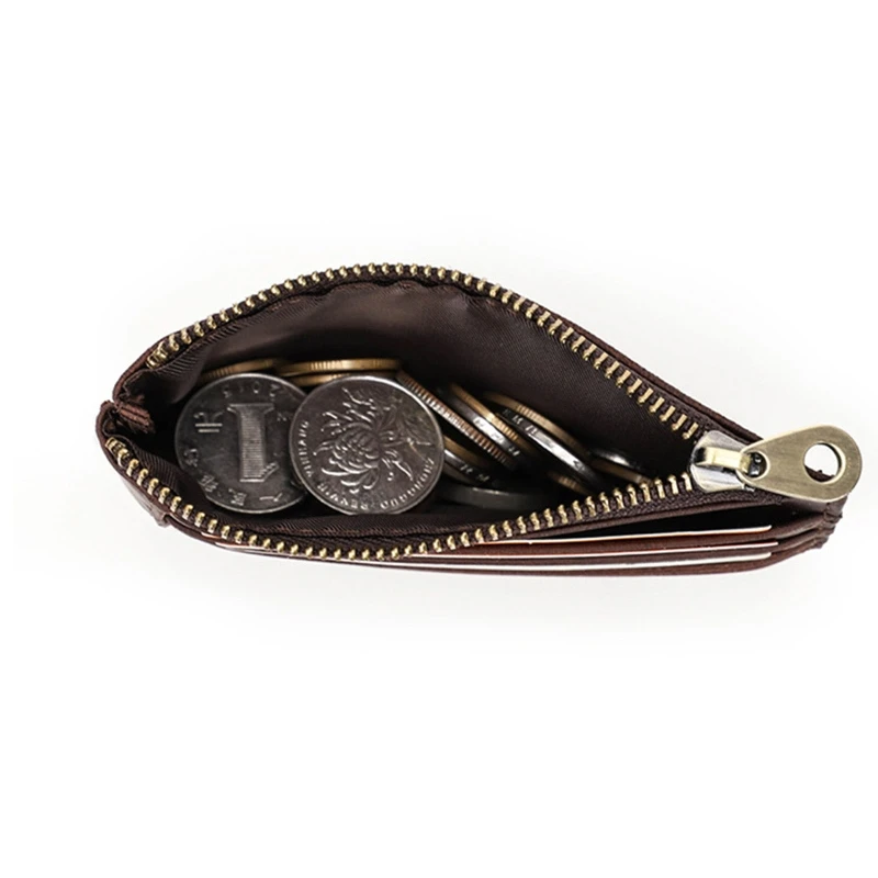 

Vintage Money Bag Zip Closure Credit Card Holder Men Wallet Cowhide Coin Purse