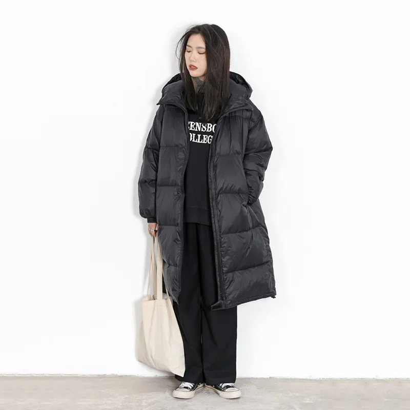 Women's Winter Jacket Clothes 2021 Long Oversize Hooded Bread Down Jacket for Women Solid Color Simplicity Warm Coats Lady