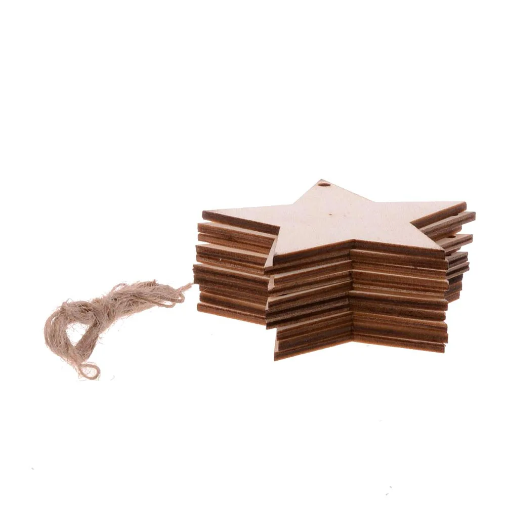 

50PCS Wooden Pentacle Hanging Ornaments for DIY Wood Crafts Christmas Decoration Christmas Tree Ornaments