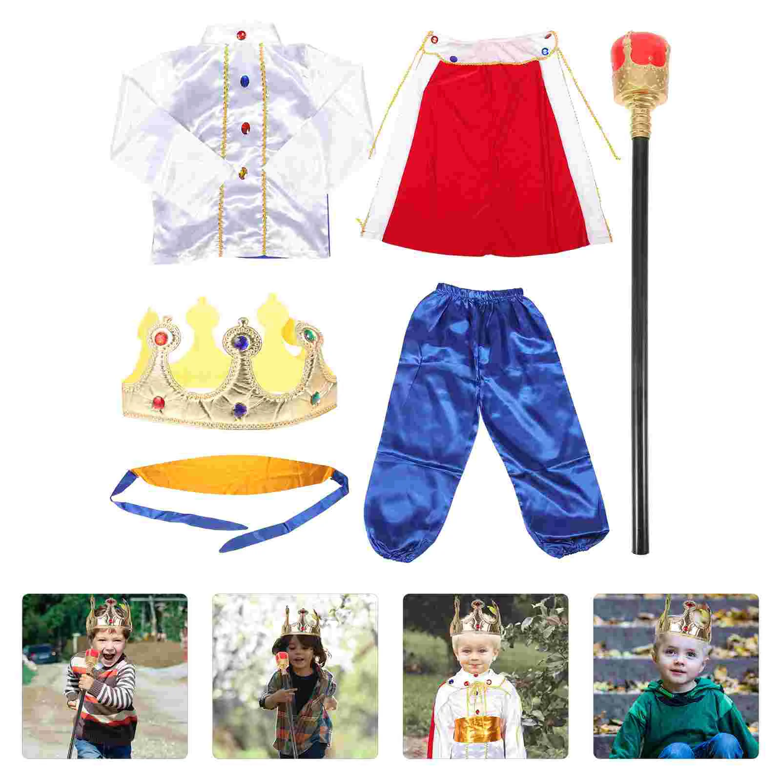 

1 Set Boy Prince Clothing King Cloak Crown Halloween Cosplay Performance Costume Party Clothes