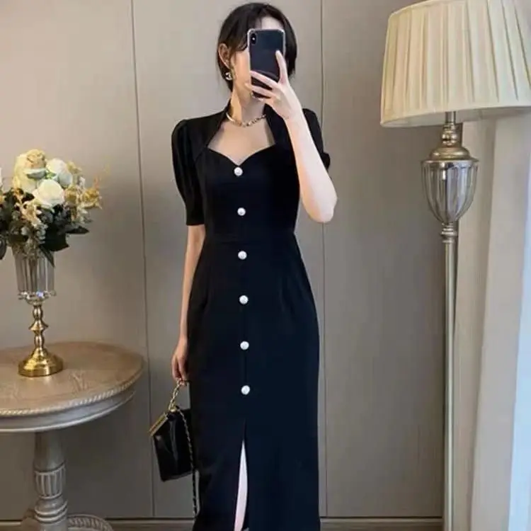 

Fashion Women Dress Summer 2022 Sexy Slim Fit Floral Print A-line Short Sleeve High Waist Party Maxi Elegant Office Dresses