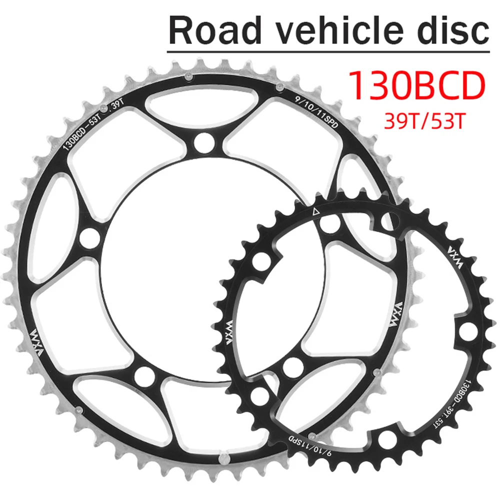 

Road Bike Round Chainwheel 130BCD 39T/53T CNC Aluminum Alloy Ultralight Climbing Power Chainring Plate