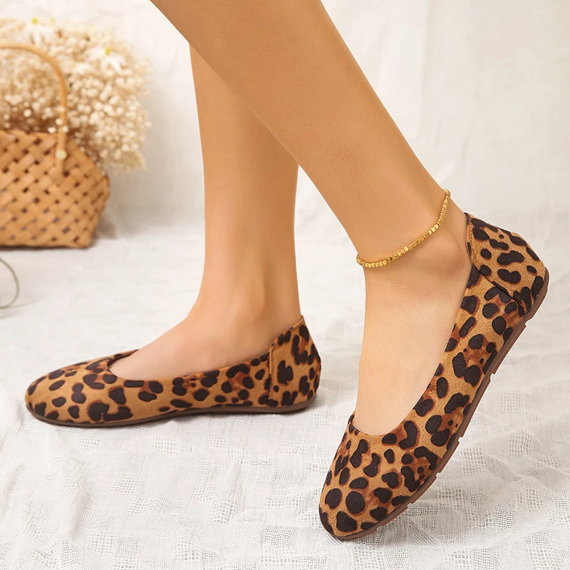 Flat Shoes Spring New Flat with Fashion Leopard Print Shallow Mouth Large Size Single Shoes Women's Shoes Luxury Shoes Size 44