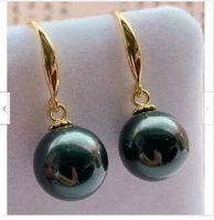 perfect round aaaa 9 10mm nanhai black pearl earrings