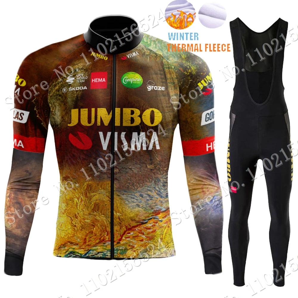 Мужской комплект одежды для поездок на велосипеде Team Jumbo Visma зимняя одежда по