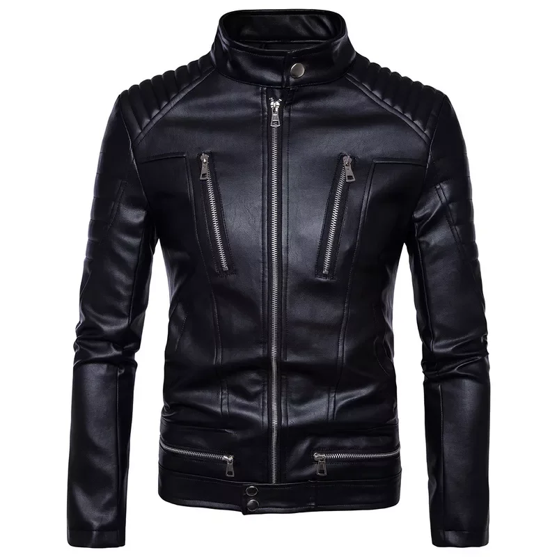 

New2022 Bomber Jackets Fashion Men Faux Leather Coat Zipper Overcoat Motor Jacket Motorcycle Bikers Punk Man Brand Top Colthing