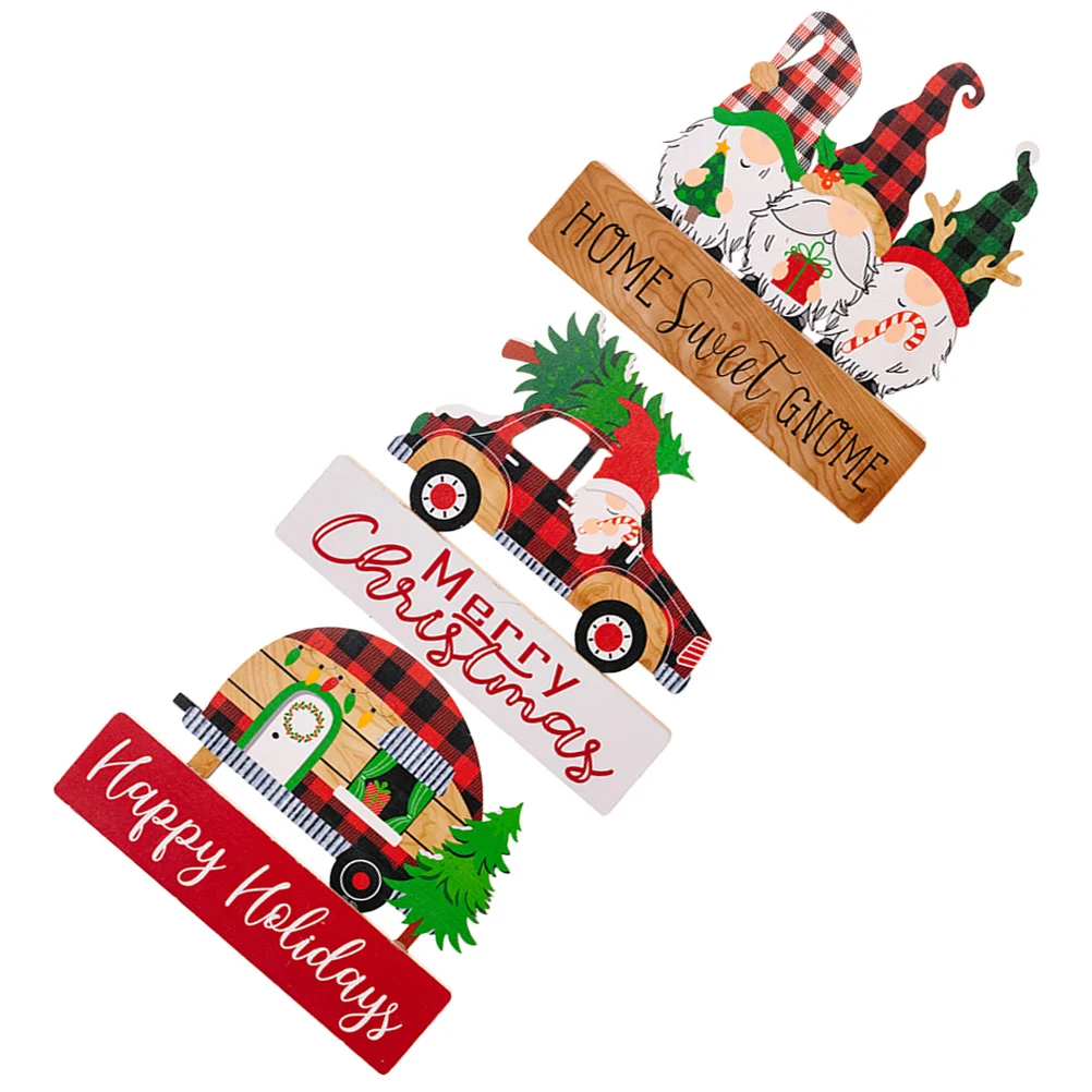 

3 Pcs Car Decor Wooden Table Centerpiece Sign Christmas Decoration Gnome Party Supplies For