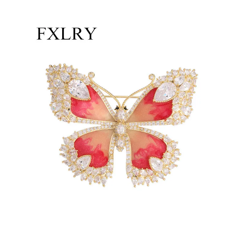 

FXLRY New Vintage Elegant Inlaid Zircon Enamel Pin Buckle Dripping Oil Butterfly Brooch For Women Jewelry