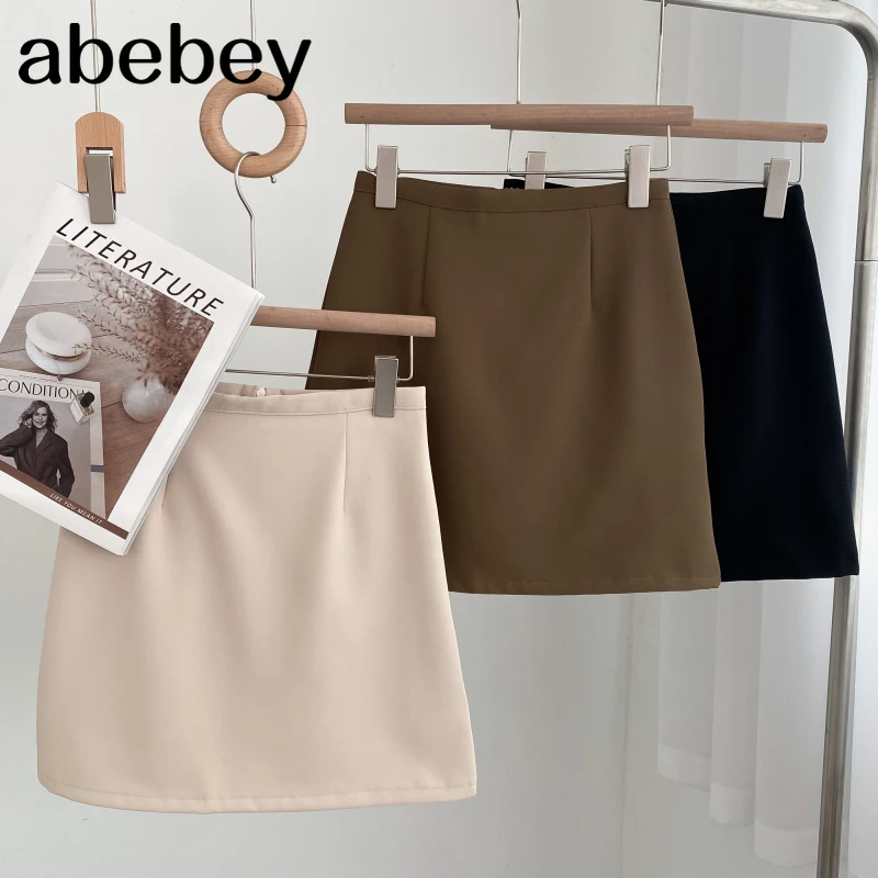 

Fashion versatile solid color Skirt high waist pleated short suit Skirt basic A-line wrap Skirt 2022 New Spring Autumn