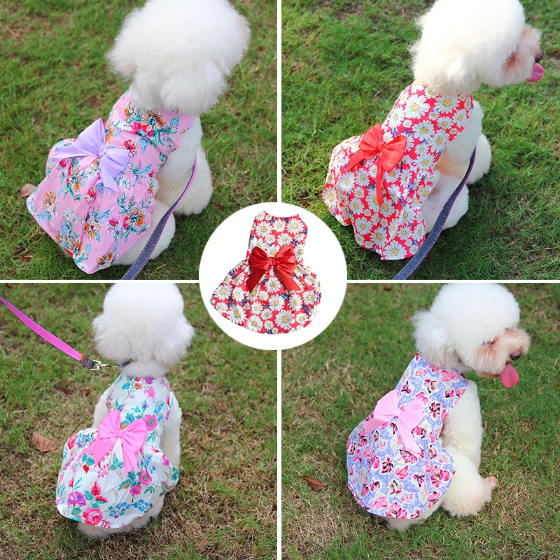 

Dog Clothing Bow Design Dog Cat Dress Puppy Skirt Pet Apparel Sleeveless Floral Summer Multicolor Princess Pet Accessories Cute
