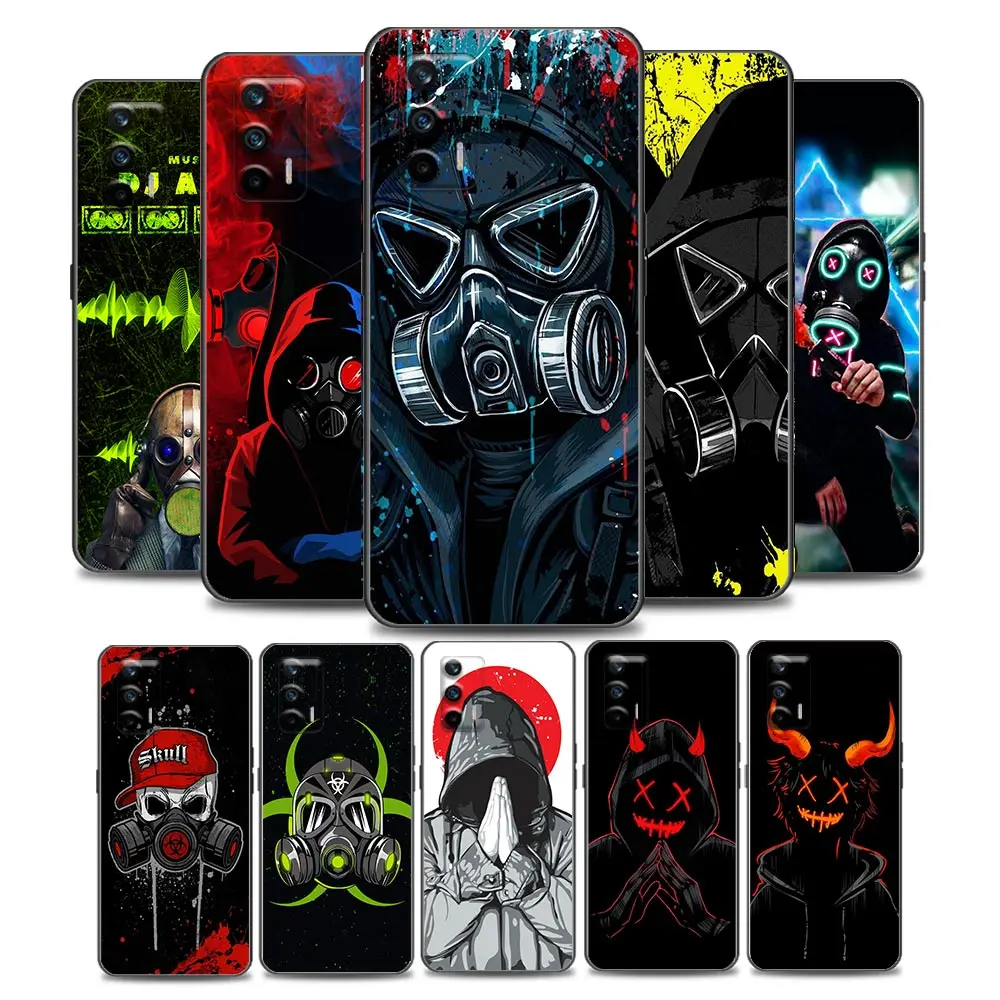 

Bright Black Cover Cool Man Antigas mask Phone Case for Realme Q2 C20 C21 V15 8 C25 GT Neo V13 5G X7 Pro Ultra C21Y Soft Silicon