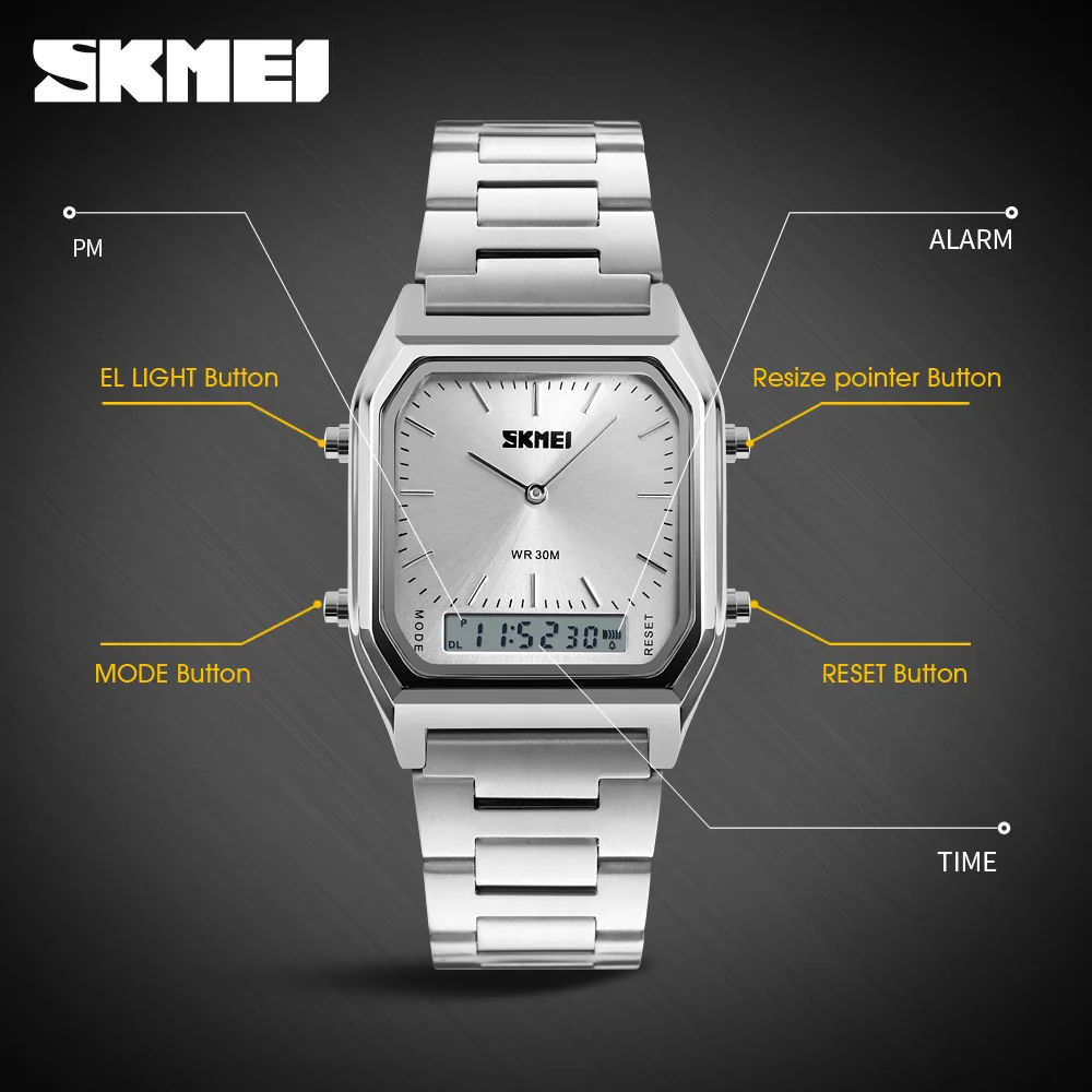 Фото SKMEI 1220 Кварцевые наручные часы relogio masculino Модные повседневные часы Мужские цифровые спортивные хронографы с двойным временем 3 бара Водонепроницаемые №5