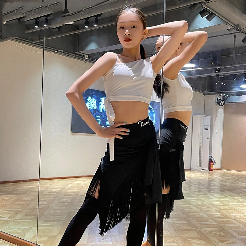 

2022 New Latin Dance Practice Clothes Female Professional College Suits Professional Girls Latin Dance Tops Skirts Suit DN11107