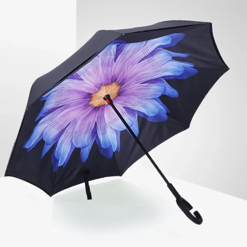 

New Double Layer Umbrella Protection Reverse Umbrellas Inverted Women Sunshade Blackout Reinforced Upside Down Rain Gear