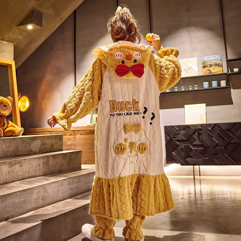 Pajamas Women's Autumn and Winter Models New Thick Loose Cute Home Service Suits Can Be Worn Outside Pajama Set