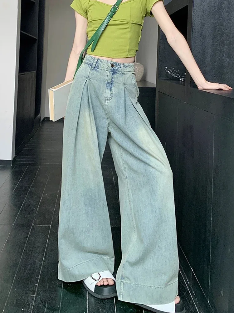 Корейские свободные и универсальные женские джинсы в стиле ретро летняя уличная