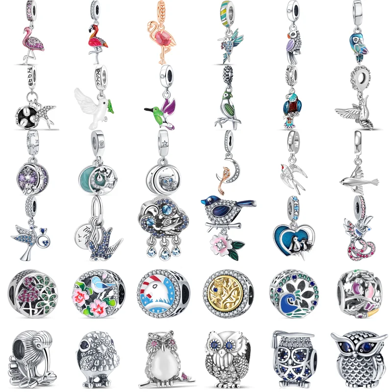 

925 Sterling Silver Bird Style Pendant Swallow Owl Flamingo Parrot Beads Fit Original Pandora Charms Bracelet Women Jewelry Gift