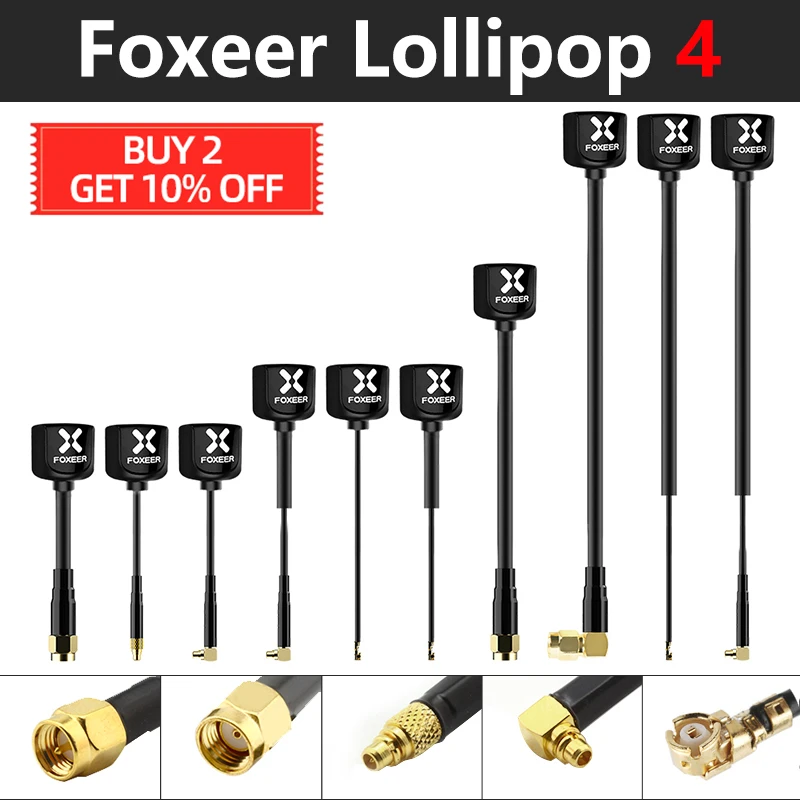 1 шт. Foxeer Lollipop 4 антенны Omni 5 7G 2.6DBI RHCP LHCP SMA MMCX правый прямой UFL Super Mini для дрона RC FPV |