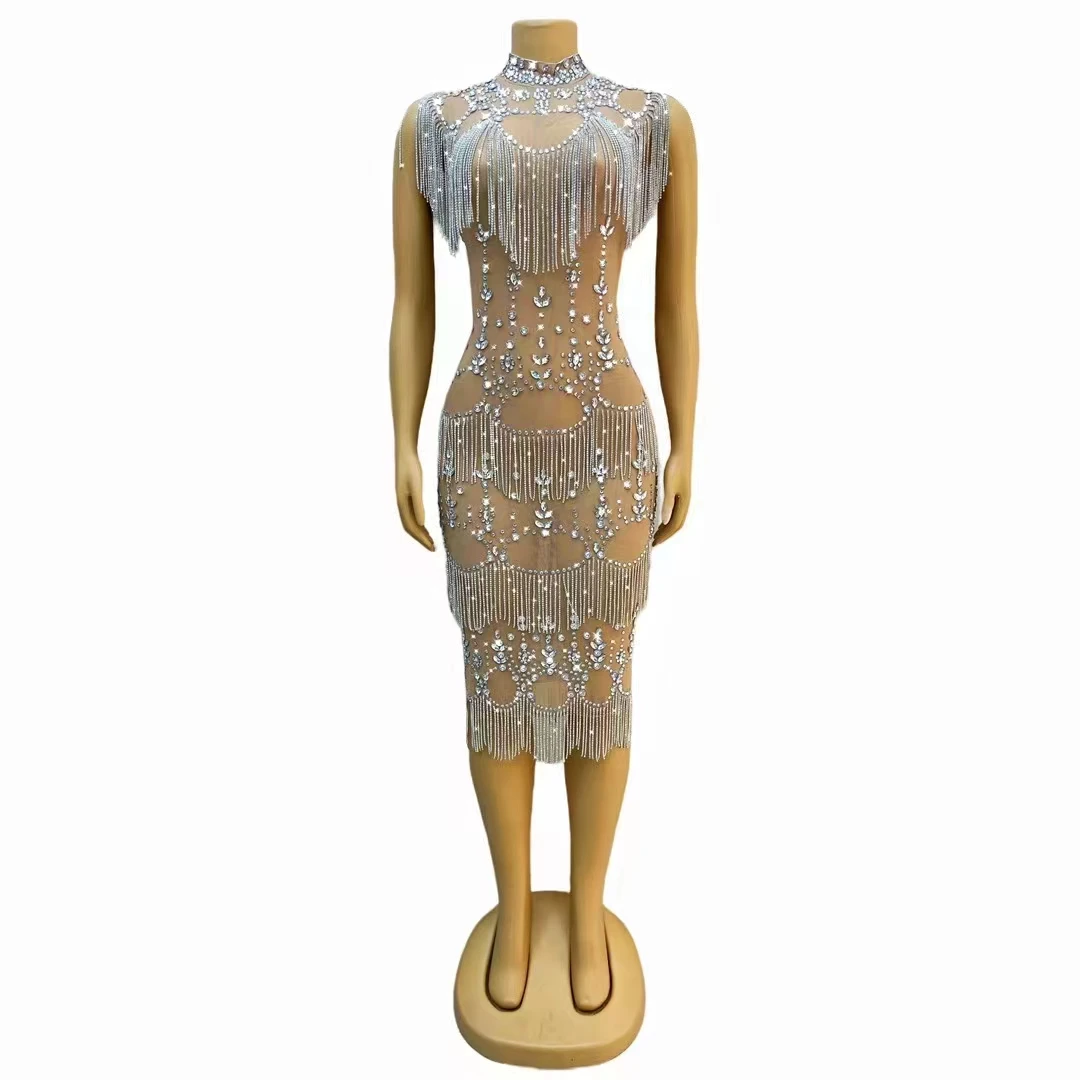 Женское платье Slin со стразами и кисточками свадебное для торжества вечеринки