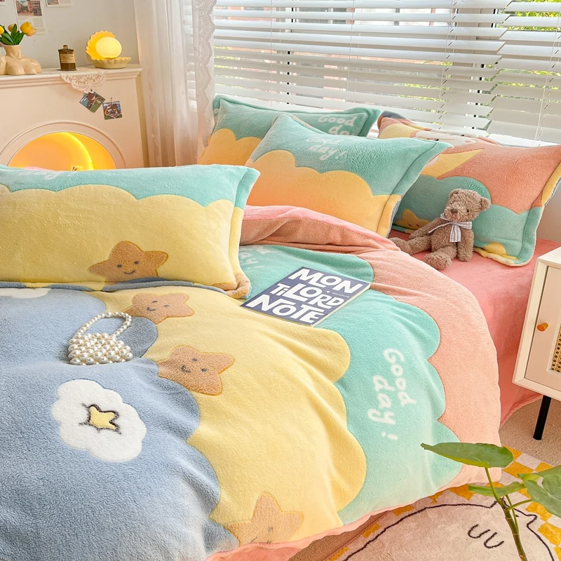 

Home Textiles Winter Flannel Duvet Cover Moon Soft Coral Fleece Blanket Cover Bed Quilt Covers 220x240 Wash bedding Nordic Sling